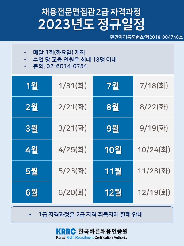 [연간일정] 2023년 채용전문면접관 2급 정규과정.JPG